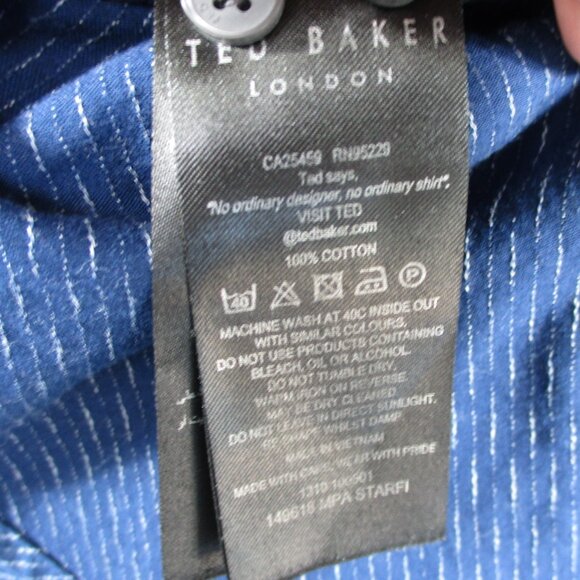 Ted Baker Shirt Mens 16 34 Blue Endurance Textured Striped Button Up Casual Work - Picture 6 of 12